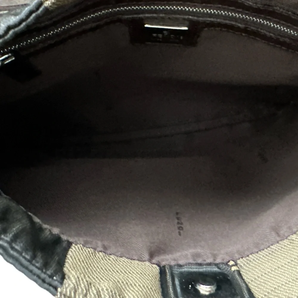 FENDI Vintage Pequin Stripe Crossbody Bag Tobacco Brown Canvas Leather Authentic - Picture 6 of 13